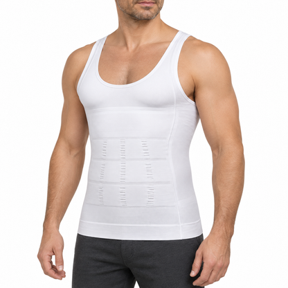 Camiseta reductora blanca para hombre · Vista de uso con la prenda visible